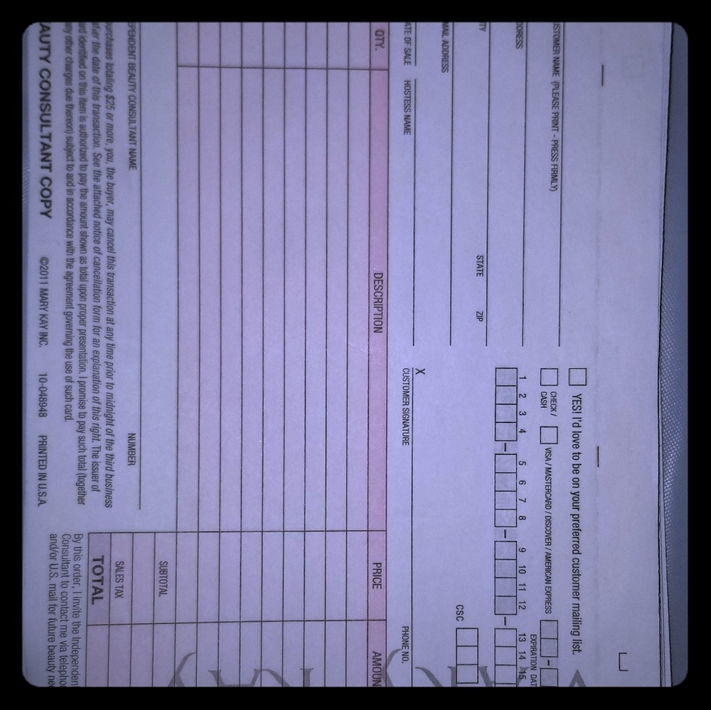Mary Kay beauty consultant receipts